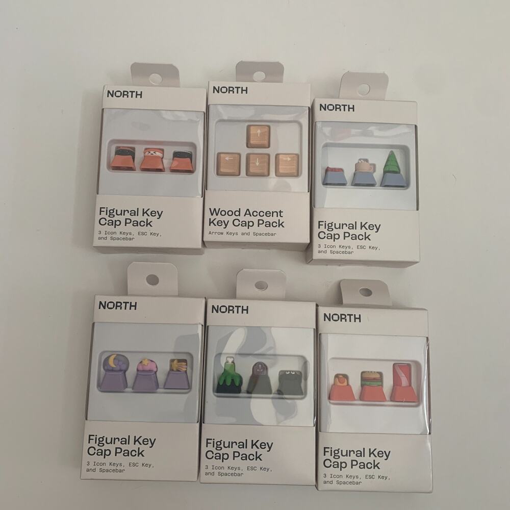 North Lot Of 6 Mechanical Keyboard Assoreted Caps Sets Figural key + wood Accent